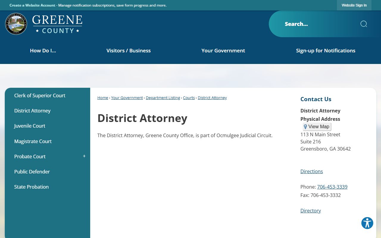 Greene County court records after jail arrest District Attorney office page