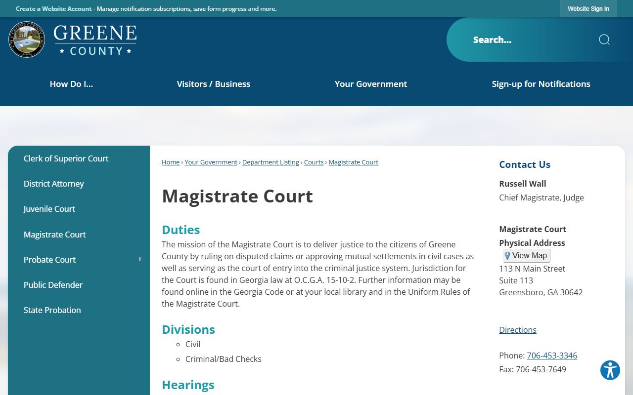 Greene County court records after arrest Magistrate Court first appearance page