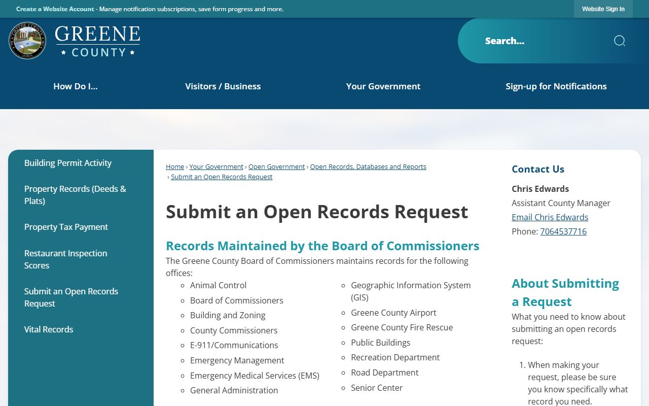 Greene County inmate records open records request page