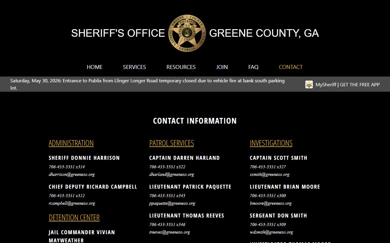 Greene County Jail inmate lookup sheriff contact page